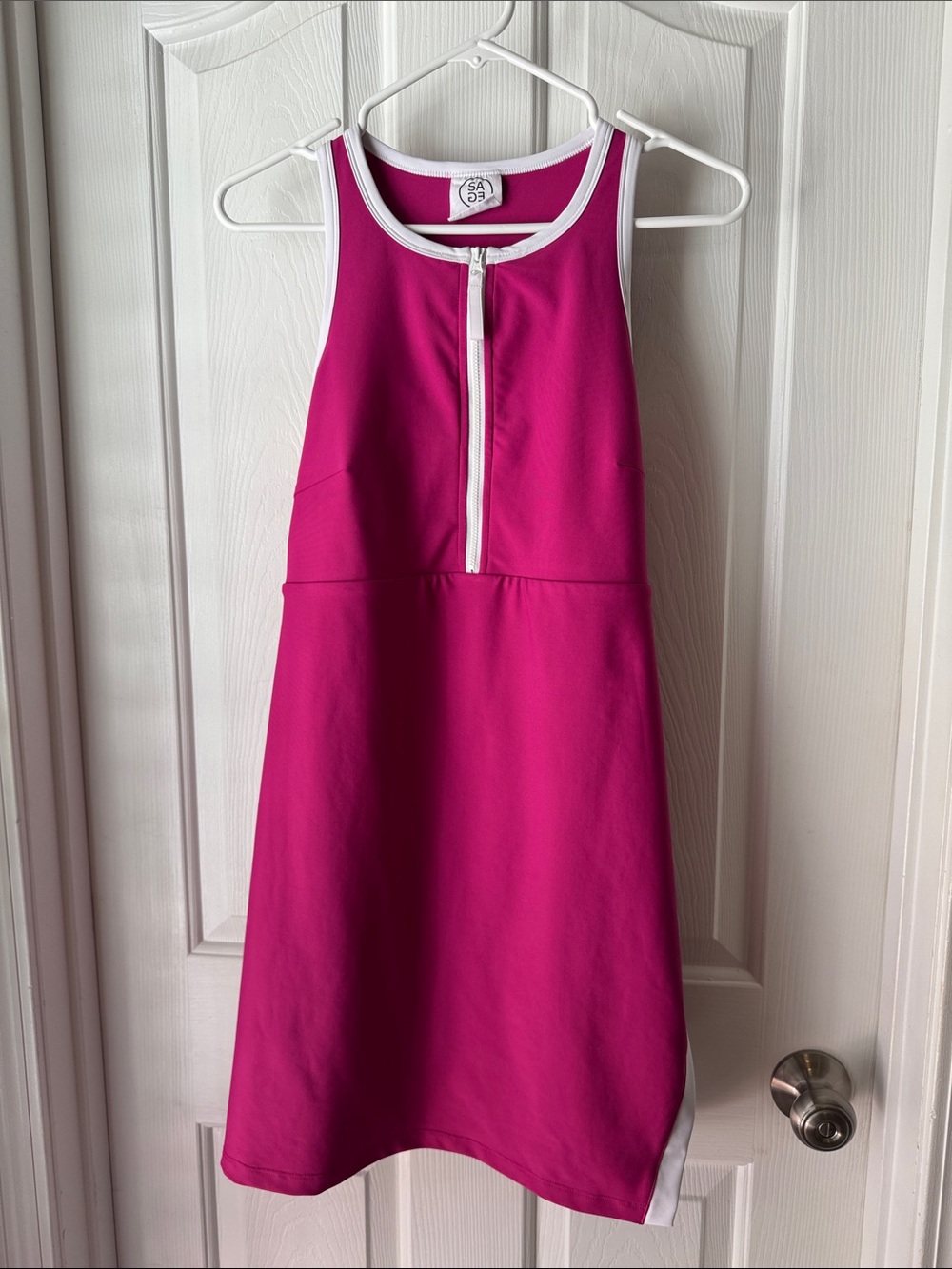 Fuchsia Zip-Front Mini Dress (skort) with White Trim